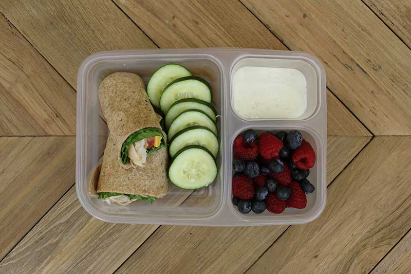 Chicken wrap packed lunch for school