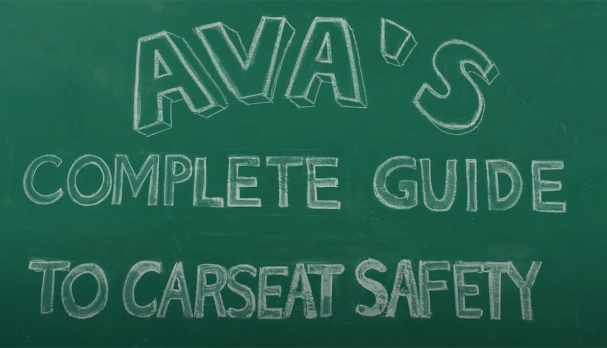 Image of a chalkboard that reads "Ava's Complete Guide to Car Seat Safety"