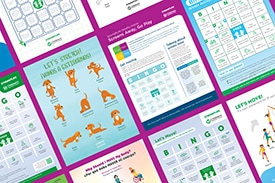Image showing screen grabs of the various free, printable physical activity resources available