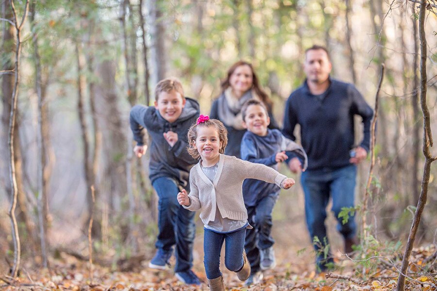 Family in woods