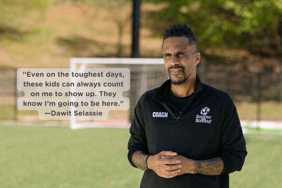 Quote from Dawit Selassie of Soccer in the Streets about showing up for his kids. 