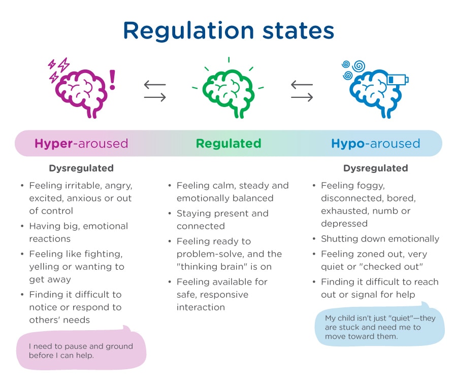 An infographic showing the different mental states of feeling dysregulated.