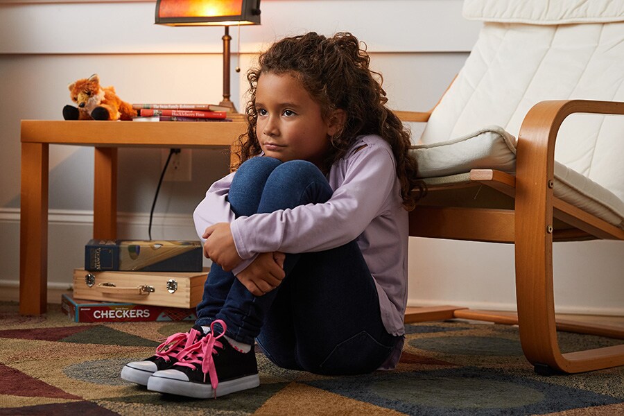 young girl in her calming corner