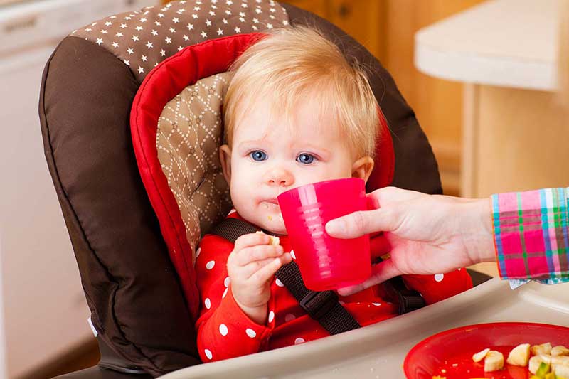 Baby drinking from open cup