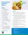 Preview of the free, downloadable black bean burger bowl recipe card