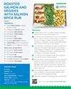 A preview of the free, downloadable roasted salmon and veggies with salmon spice rub recipe.