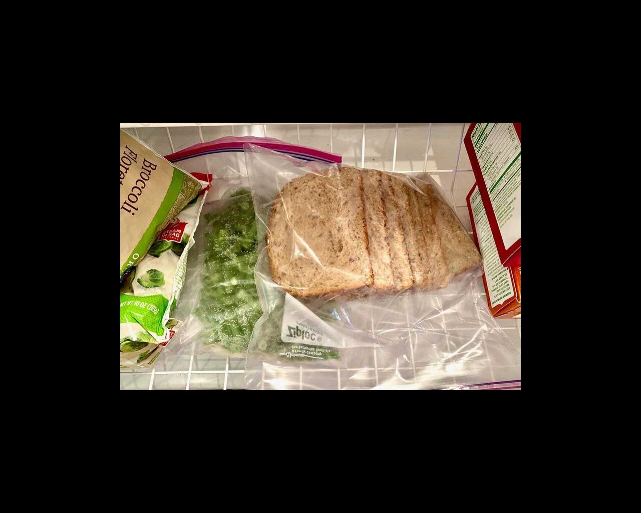 bread and veggies in freezer