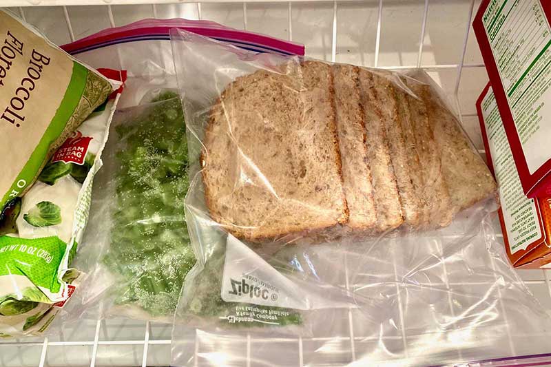 bread and veggies in freezer