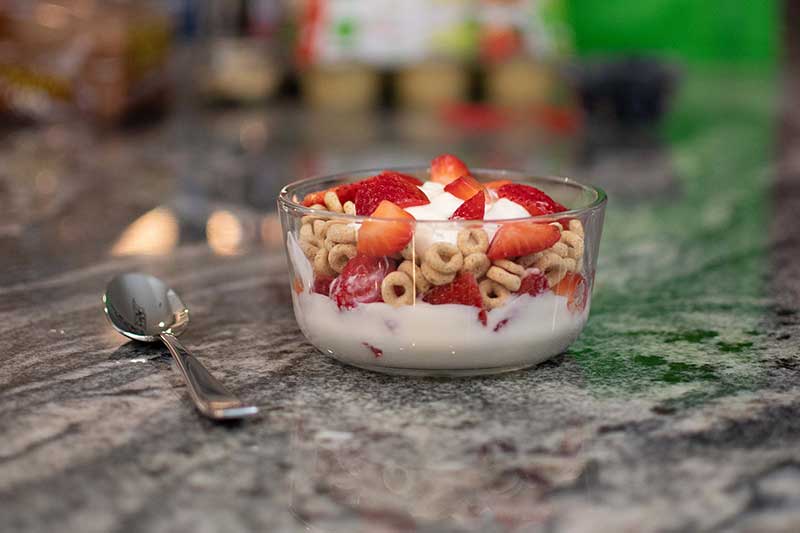 Strawberry yogurt parfait for kids