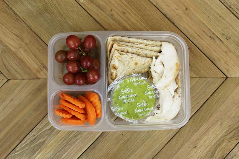 Chicken and guacamole packed lunch for school