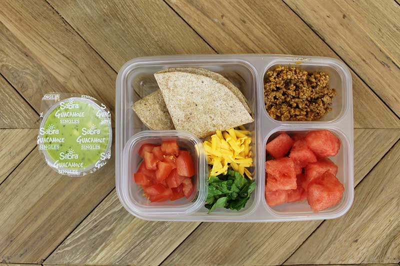 Deconstructed taco packed lunch for school