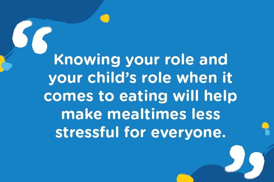 Graphic banner that reads: Knowing your role and your child’s role when it comes to eating will help make mealtimes less stressful for everyone.