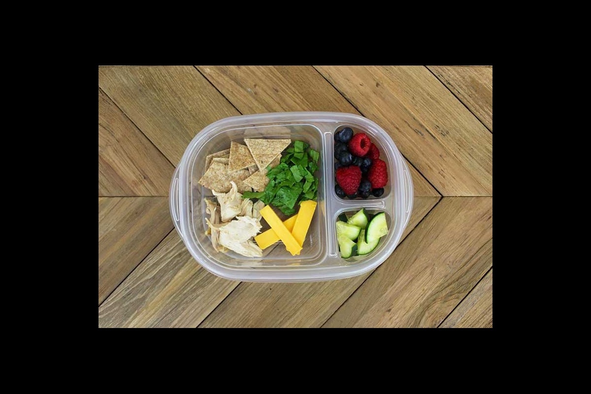 Deconstructed chicken wrap packed lunch for toddlers