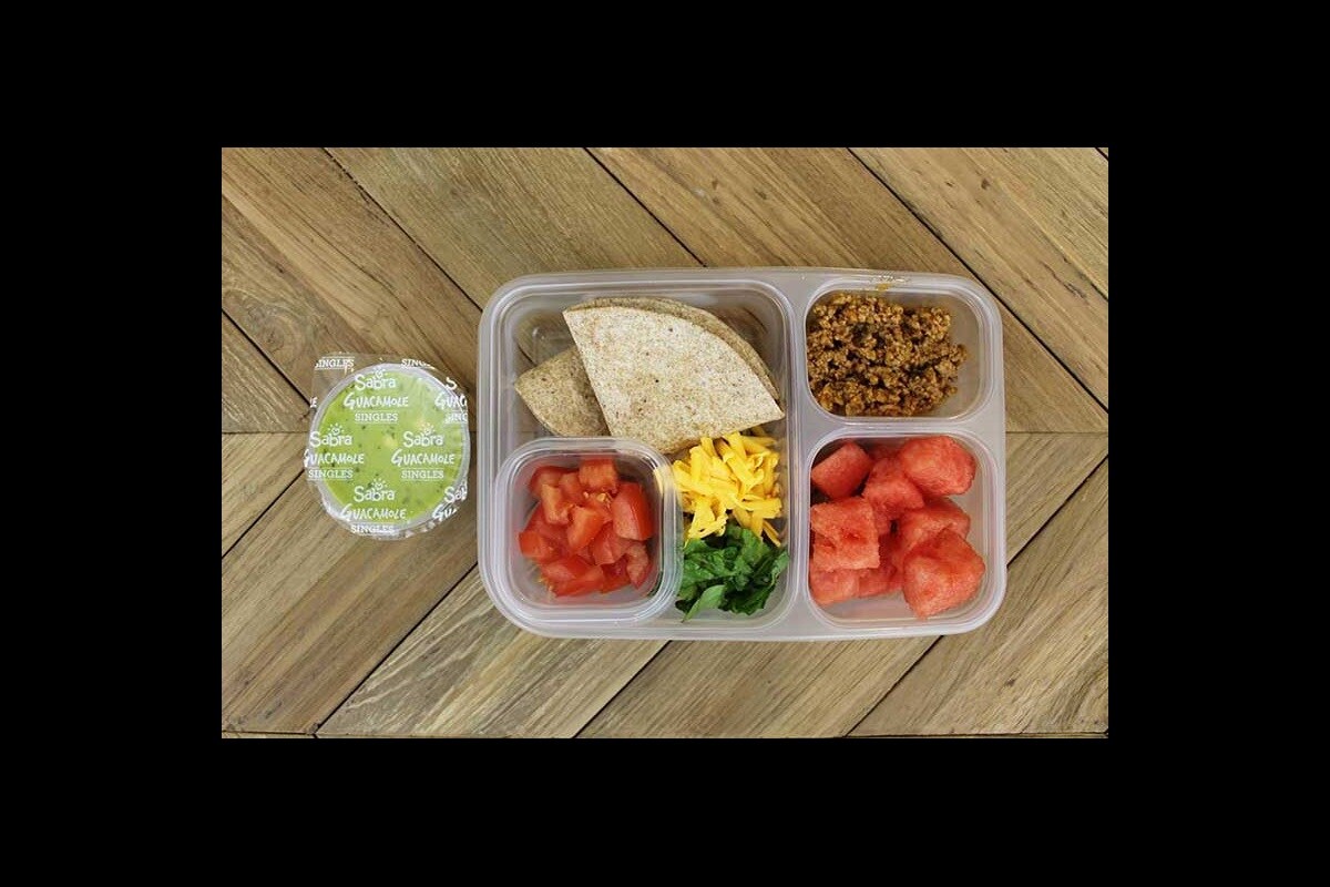 Deconstructed taco packed lunch for toddlers