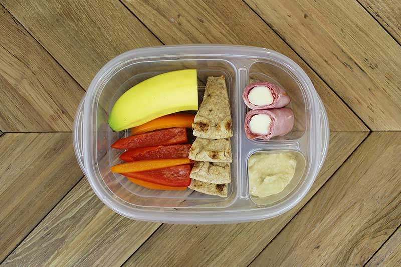 Ham and cheese rollup packed lunch for toddlers