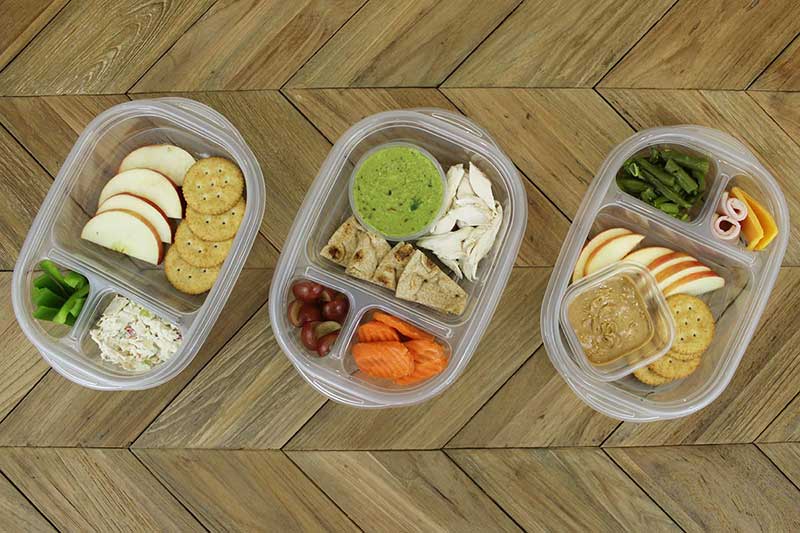 Homemade Lunchables, chicken salad, and chicken and guacamole toddler lunch ideas