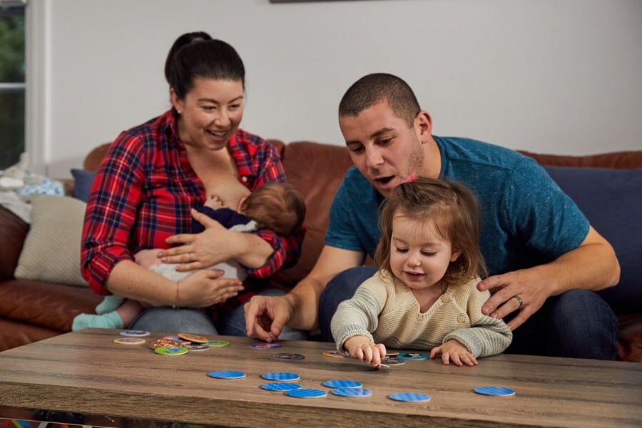 family playing game together