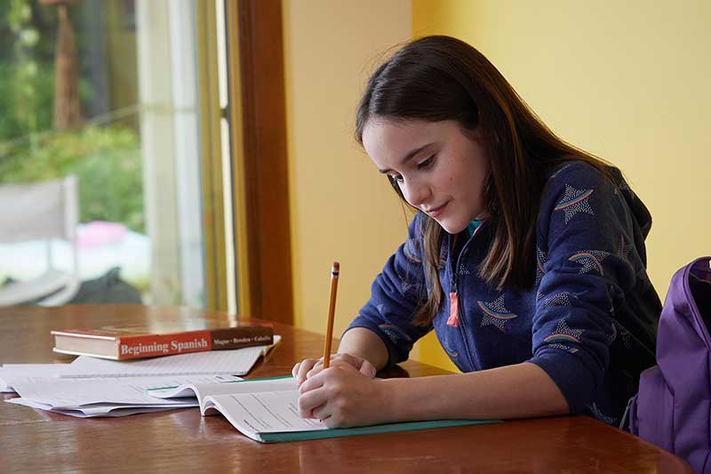 girl doing homework