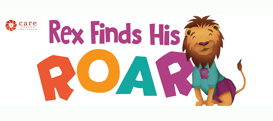 Rex the lion with "Rex finds his ROAR"