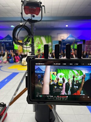 Photo of the live action camera filming the virtual pep rally