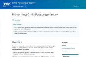 Screen shot of CDC’s article page on preventing child passenger injury 