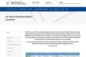 Screenshot of Governor’s Office of Highway Safety directory of inspection stations across Georgia