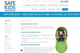 Screenshot of Safe Kids Worldwide car seat safety tips