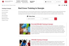 Screenshot of the American Red Cross webpage to search for First Aid/CPR/AED Training courses