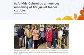 Screenshot of the Safe Kids Columbus Life Jacket Loaner Stations webpage