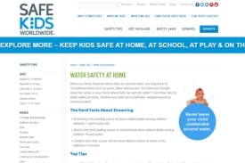 Screenshot of Safe Kids Worldwide water safety resources webpage