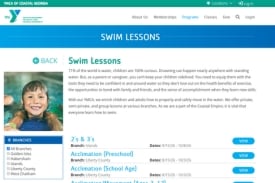 Screenshot of the YMCA of Coastal Georgia swim lessons webpage