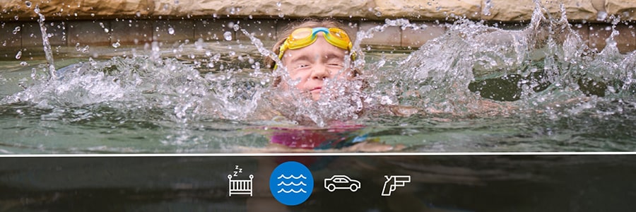 Image of young girl alone in a pool, without adult supervision