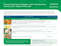 Screen grab of preventing food allergies with introduction during baby's first year tip sheet