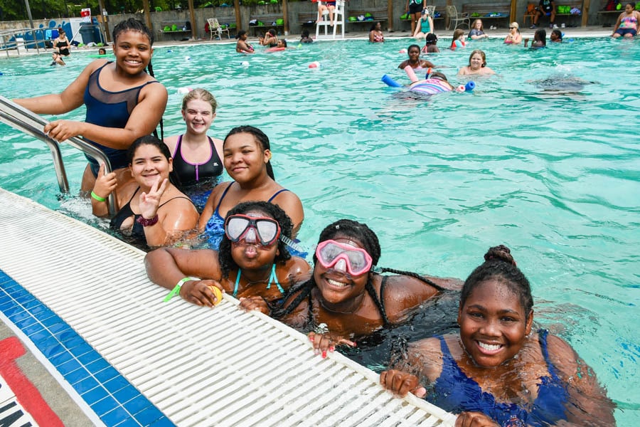 girls in pool at camp