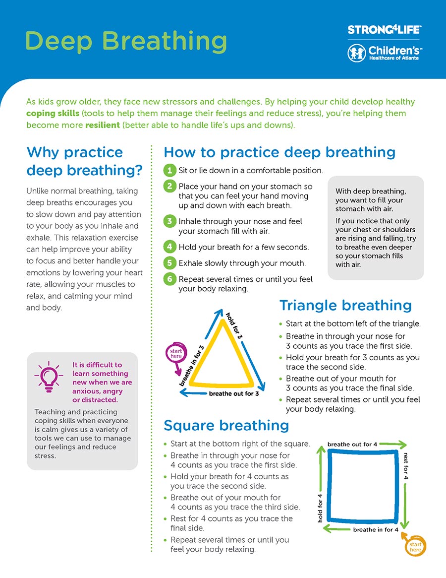 Deep breathing tip sheet for kids, teens and adults